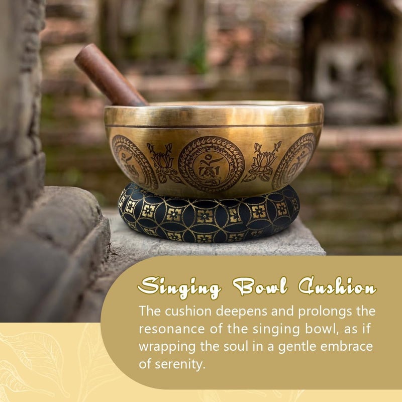 UPCEED Singing Bowl Cushion for Tibetan Singing Bowls, Handmade Silk Brocade Round Cushion Pillow for Sound Healing and Crystal Sound Bowls Accessories(BlackGold,6.7 Inch) - Image 3
